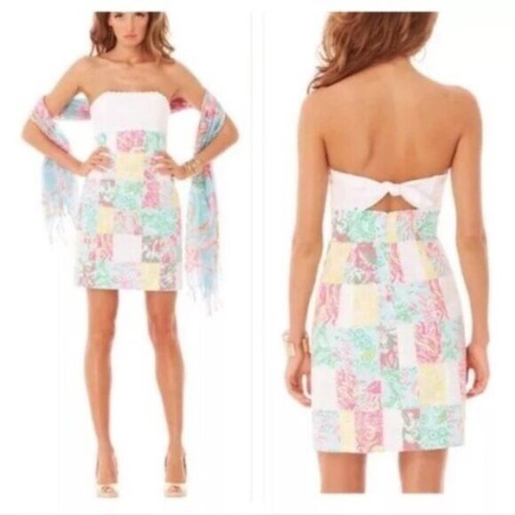 Lilly Pulitzer Franco Patches Strapless Dress White Pink Women's Size 0 H13532 - Picture 12 of 12